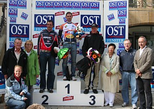 The podium of La 19me Charly Gaul: Degano, Centrone, Triebel